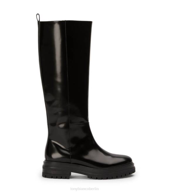 kniehohe Stiefel| de Tony Bianco Frauen Gummistiefel aus Kalbsleder Schwarz, hochglänzend 4624400